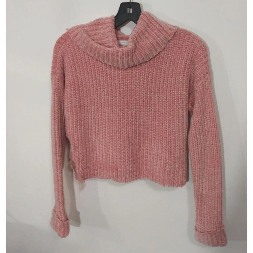 Lauren Conrad Sweater XS Blush Chenille Cropped Soft  Lace Up Longsleeves
